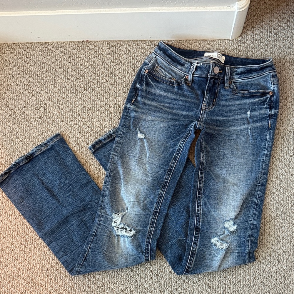 BKE Straight Leg Distressed Blue Jeans